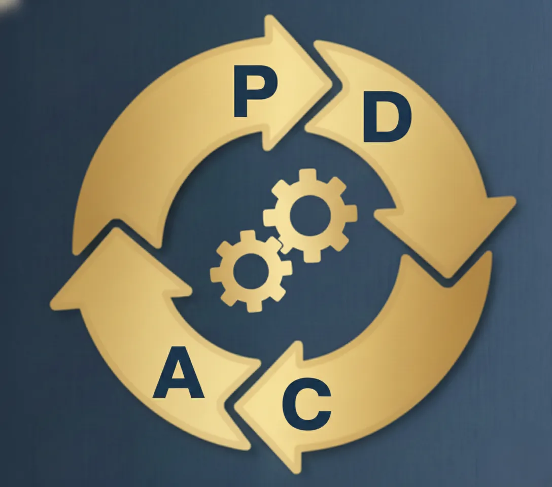 Gráfico del ciclo PDCA aplicado a consultoría empresarial para la mejora continua y eficiencia de procesos internos.