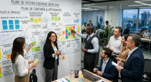 Equipo aplicando la metodología Kaizen para impulsar la mejora continua.